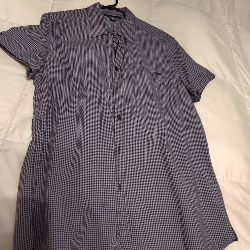 Kenneth Cole Gray/Black Button Down Checkered Shirt Mens Medium